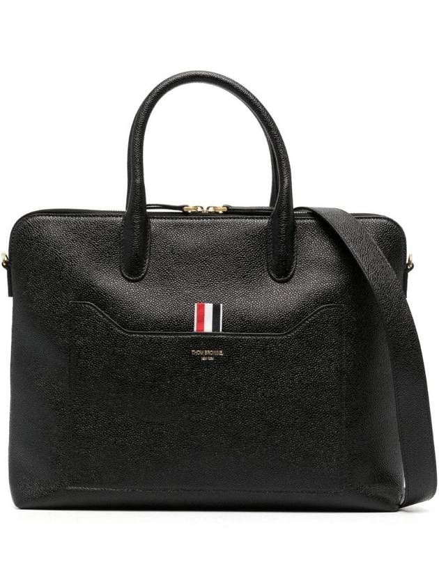 Pebble Grain Leather Slim Briefcase Black - THOM BROWNE - BALAAN 1