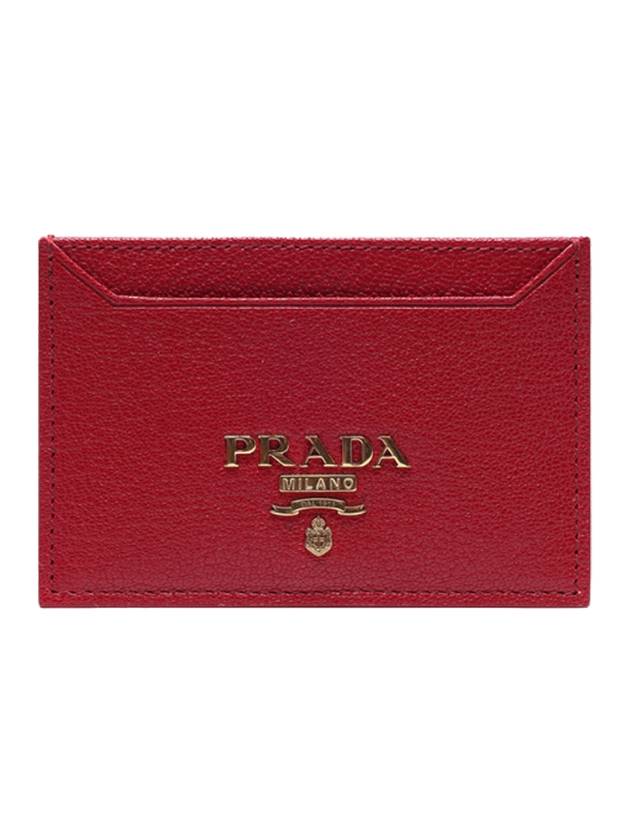 Gold Logo Calfskin Card Wallet Red - PRADA - BALAAN 1