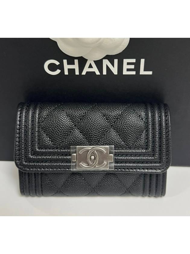 Boy  Flap Card Holder Grained Calfskin Ruthenium Black - CHANEL - BALAAN 2