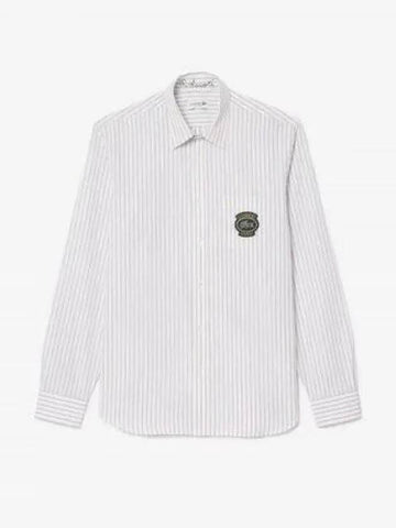 Men s Poplin Striped Shirt White - LACOSTE - BALAAN 1