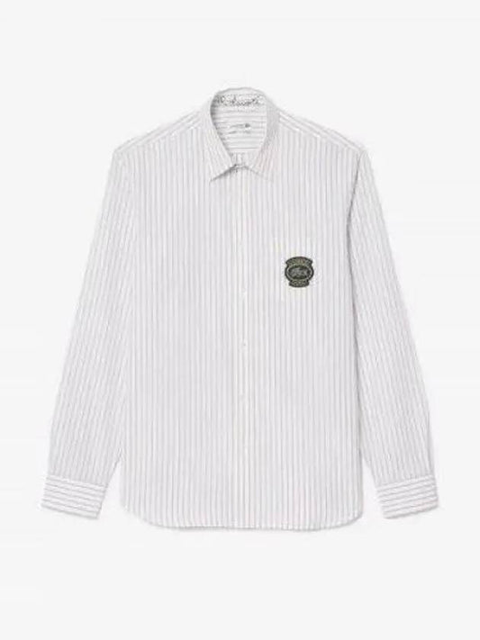 Men s Poplin Striped Shirt White - LACOSTE - BALAAN 1