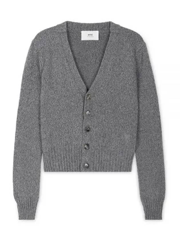 Embroidered Heart Logo Cashmere Cardigan Heather Grey - AMI - BALAAN 2