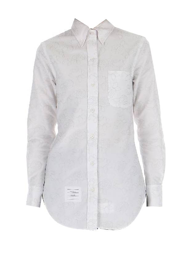 Women's Flower Embroidery Button Shirt White - THOM BROWNE - BALAAN.