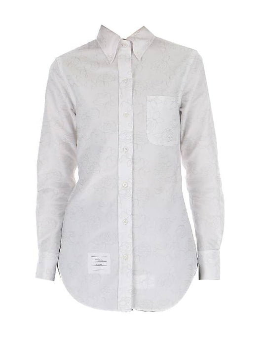 Women's Flower Embroidery Button Shirt White - THOM BROWNE - BALAAN.