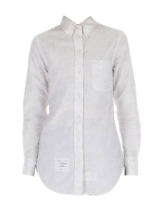 Women's Flower Embroidery Button Shirt White - THOM BROWNE - BALAAN 1