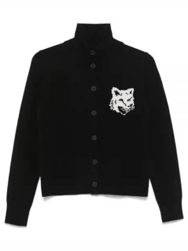 Fox Head Intarsia High Neck Cardigan Black - MAISON KITSUNE - BALAAN 2