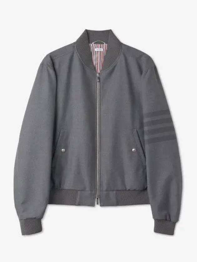 Men's 4 Bar Ribbed Knit Bomber Jacket Grey - THOM BROWNE - BALAAN 2