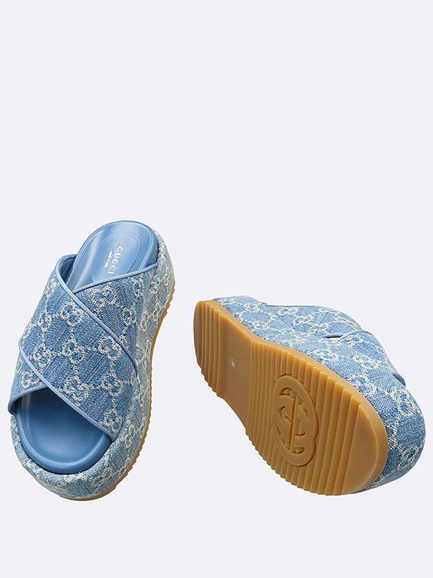 Gucci 771560 Light Blue Denim GG Logo Platform Slides Women s Sandals 230MM - GUCCI - BALAAN 3