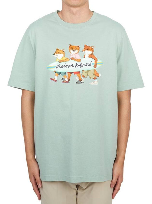 Surfing Foxes Logo Print Short Sleeve T-Shirt Sky Blue - MAISON KITSUNE - BALAAN 2