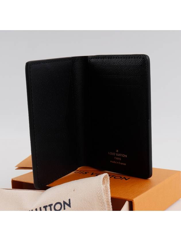 Pocket Organizer Taiga Leather Card Wallet Black - LOUIS VUITTON - BALAAN 6