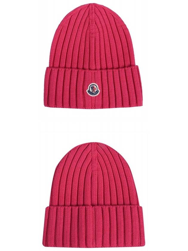 Wool Logo Patch Beanie Pink - MONCLER - BALAAN 6