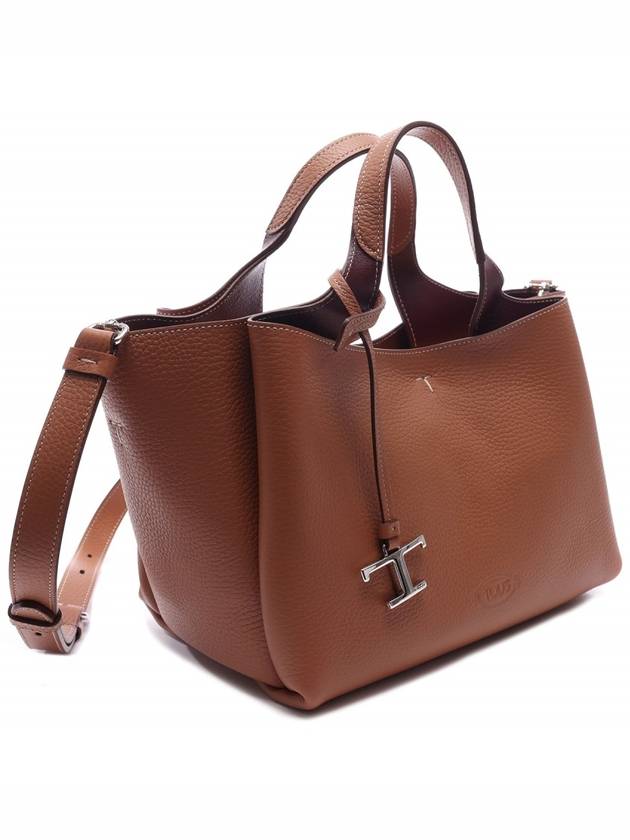 T Timeless Leather Mini Tote Bag Brown - TOD'S - BALAAN 4