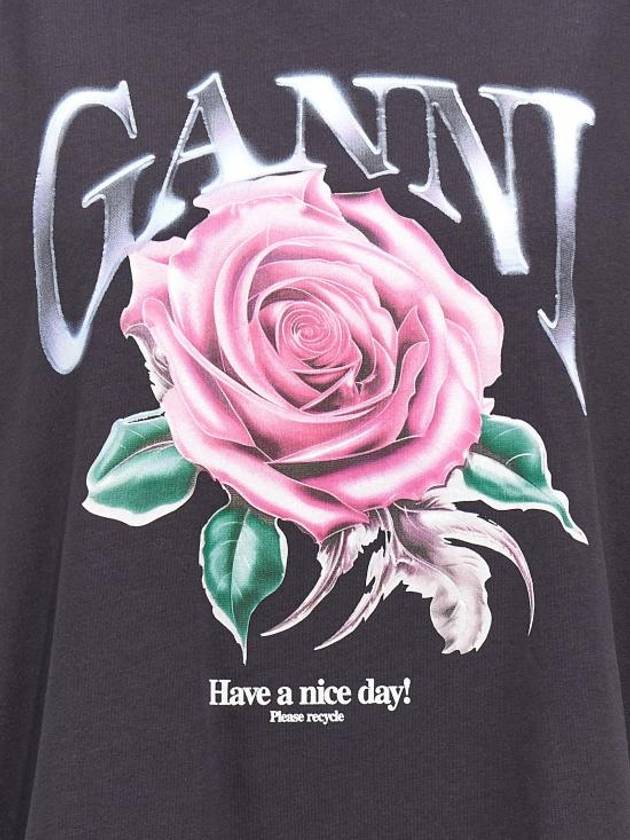 Future Heavy Rose Printed Long Sleeve T-Shirt Phantom - GANNI - BALAAN 5