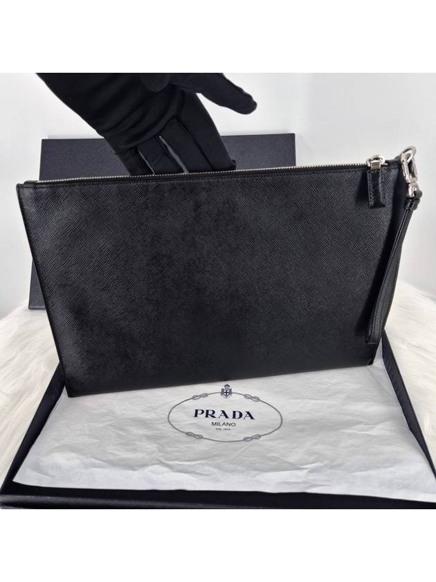 Saffiano triangle logo clutch bag black 2NH001 - PRADA - BALAAN 4