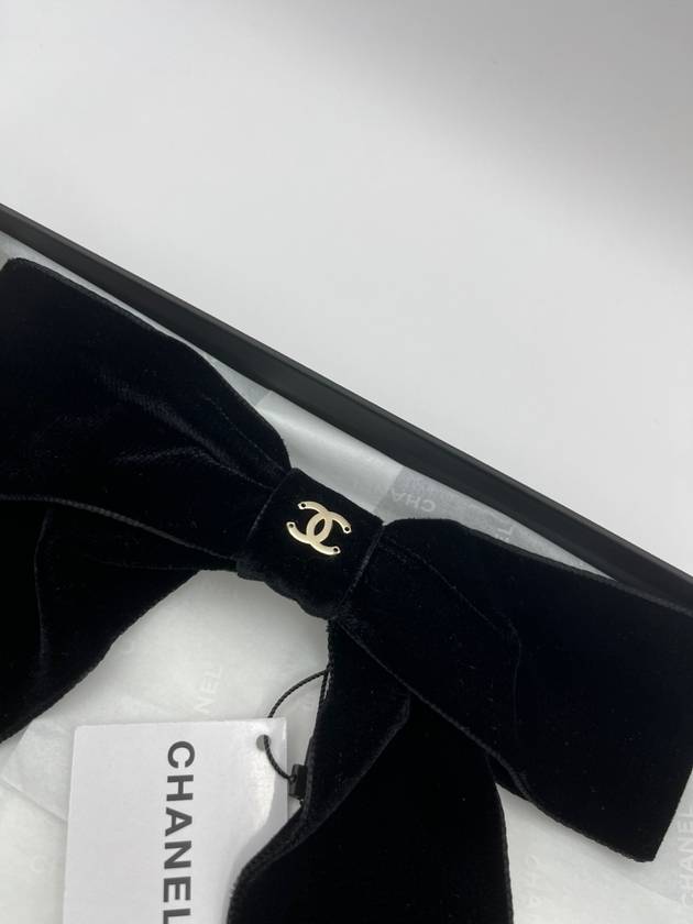 CC Logo Ribbon Bow Velvet Hairpin Black - CHANEL - BALAAN 8