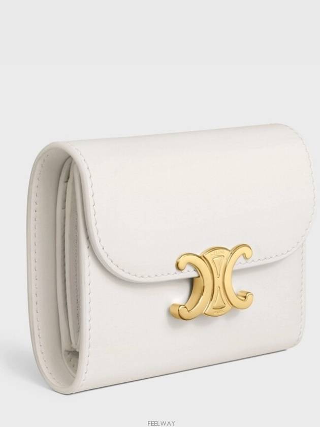 Shiny Triomphe Small Calfskin Half Wallet White - CELINE - BALAAN 3