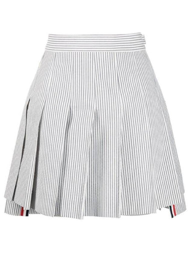 Women's Mini Drop Back Seersucker Pleated Skirt Grey - THOM BROWNE - BALAAN 1