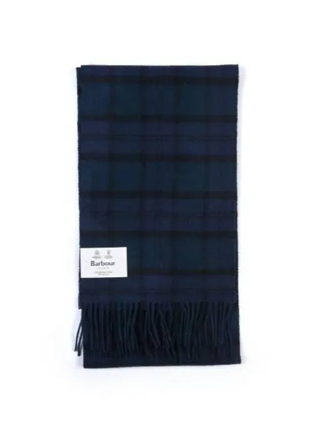 Tartan Check Fringe Wool Muffler Dark Blue - BARBOUR - BALAAN 2