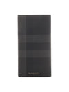 Logo Checked Leather Long Wallet Charcoal - BURBERRY - BALAAN 1