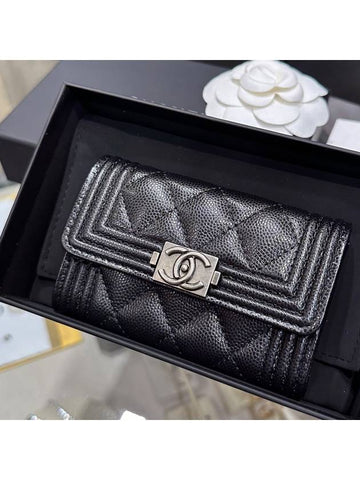 Boy flap card wallet caviar silver plate black - CHANEL - BALAAN 1