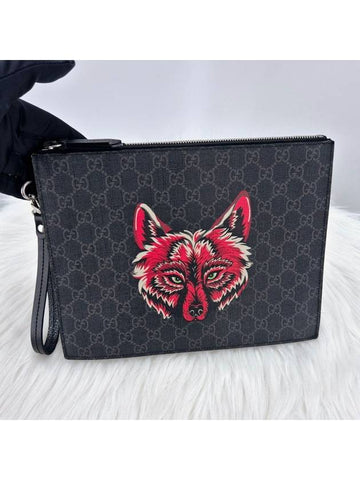 Wolf GG Supreme Clutch Bag Black 547084 - GUCCI - BALAAN 1