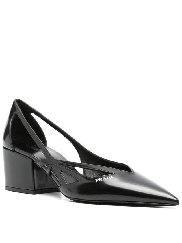 Women's Brushed Leather Cut-Out Pumps Black - PRADA - BALAAN 3