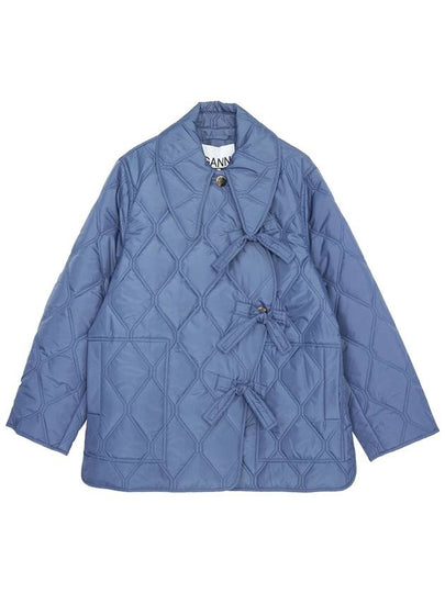 Women's Ripstop Quilted Asymmetrical Padding Grey Blue - GANNI - BALAAN 2