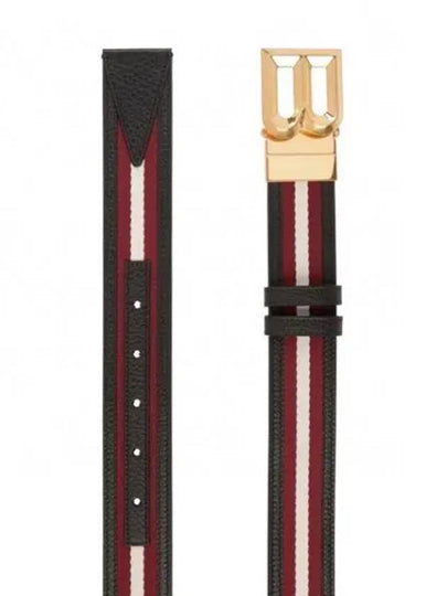 B Bold Buckle Leather Belt Red Black - BALLY - BALAAN 2