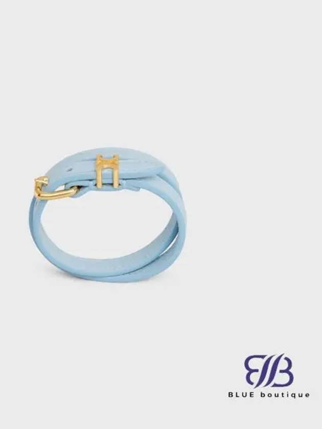 Les Coeur Double Bracelet Calfskin Gold Finish Brass Pale Blue - CELINE - BALAAN 1