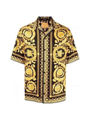 Baroque Print Silk Short Sleeve Shirt Black Gold - VERSACE - BALAAN 1