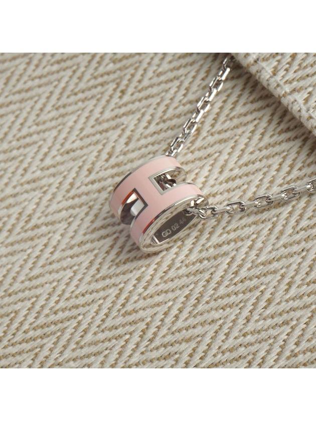 Mini Pop H Pendant Silver Necklace Rose Dragee - HERMES - BALAAN 7