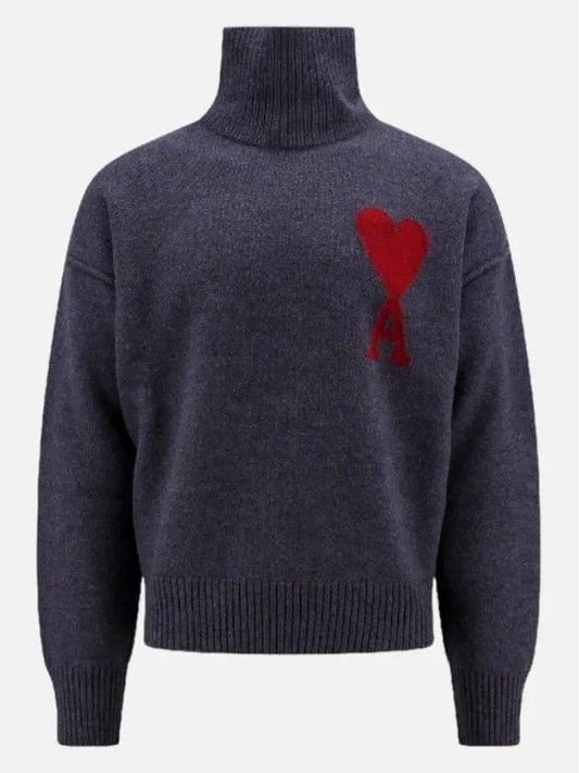 Intarsia Heart Logo Turtleneck Grey - AMI - BALAAN 2