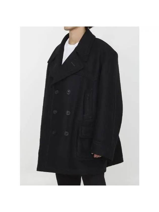 Oversized Caban Double Breasted Coat Black - MAISON MARGIELA - BALAAN 4