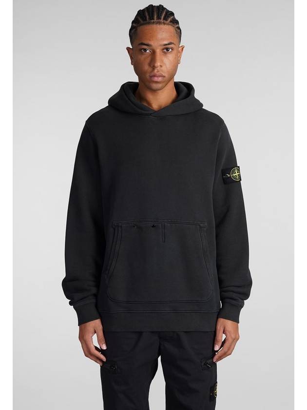 Old Effect Cotton Diagonal Fleece Hoodie Black - STONE ISLAND - BALAAN 2