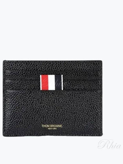 Pebble Grain Leather Stripe Note Compartment Card Wallet Black - THOM BROWNE - BALAAN 2