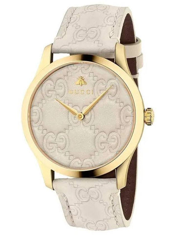 Women's G Timeless Quartz Leather Watch YA1264033A Gold Ivory - GUCCI - BALAAN 1