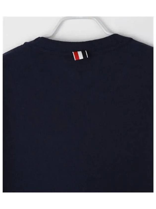 Textured Cotton Stripe Short Sleeve T-Shirt Navy - THOM BROWNE - BALAAN 5