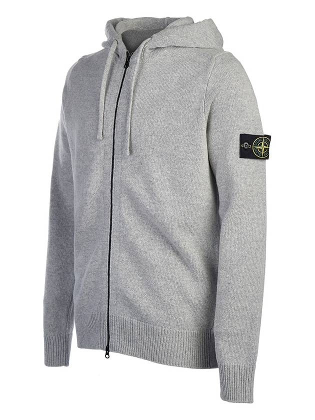 Waffen Patch Knit Zip Up Hoodie Light Grey - STONE ISLAND - BALAAN 3