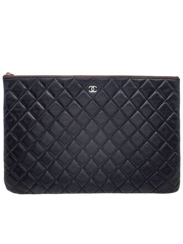 Women s A82552 Cavier Skin Classic COCO Silver Logo Large Clutch - CHANEL - BALAAN 1