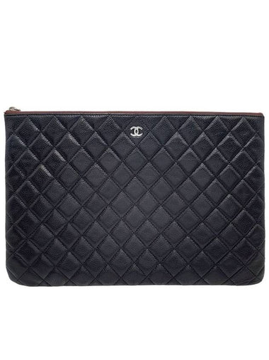 Women s A82552 Cavier Skin Classic COCO Silver Logo Large Clutch - CHANEL - BALAAN 1