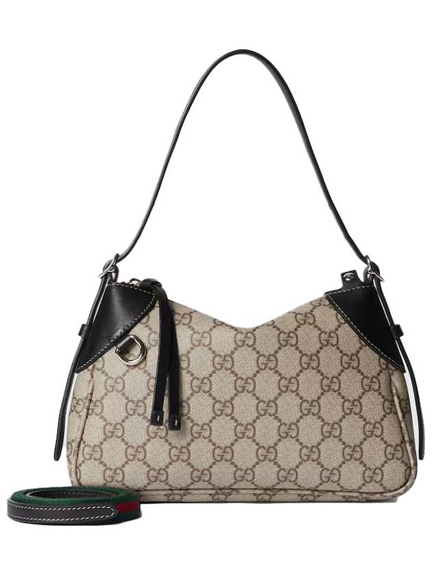 Beige dark brown fabric GG emblem small strap shoulder bag 815218FAEAA9765 - GUCCI - BALAAN 4