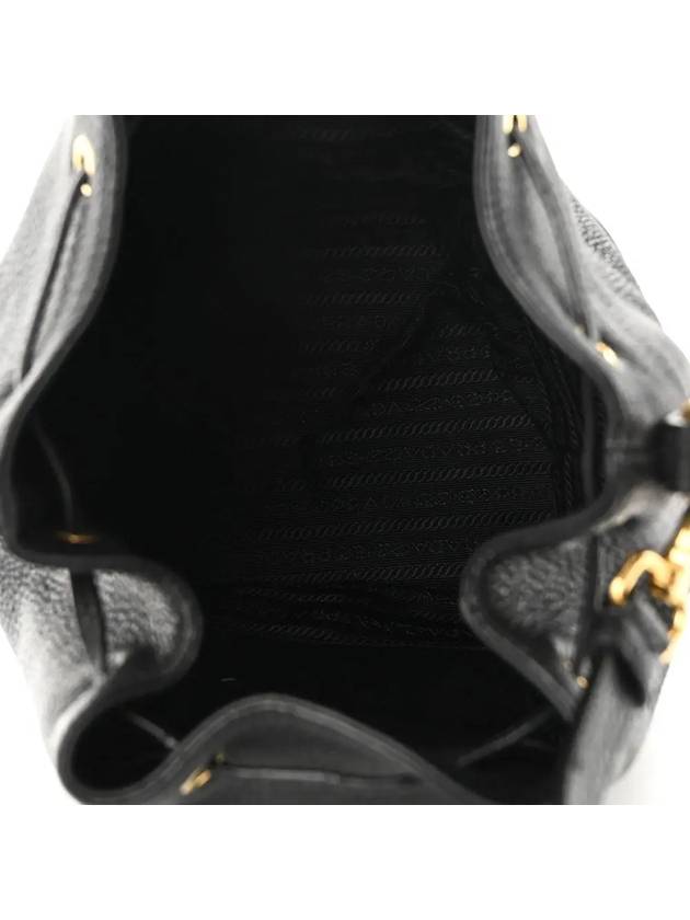 Vitello Phoenix Gold Plated Logo Leather Bucket Bag Black - PRADA - BALAAN 6