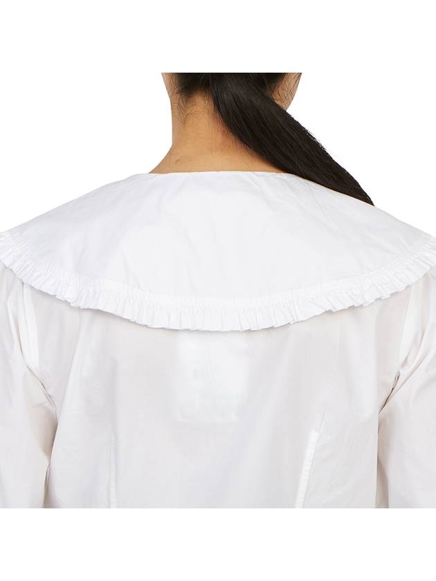 Ruffle Wide Poplin Blouse White - GANNI - BALAAN 8