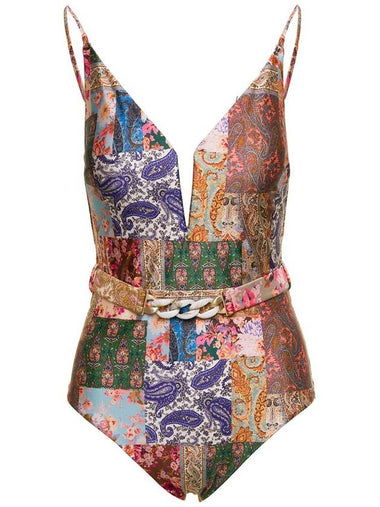 Multicolor Swimsuit With All-Over Paisley Motif And Belt In Stretch Polyamide Woman - ZIMMERMANN - BALAAN 1