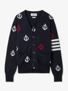 Anchor Intarsia 4-Bar V-Neck Cardigan Navy - THOM BROWNE - BALAAN 2