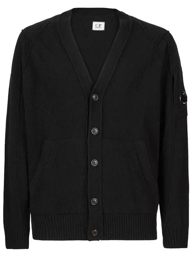 Men's Lens Wappen Lambswool Cardigan Black - CP COMPANY - BALAAN 3