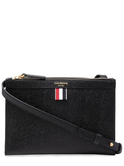 Logo 4 Bar Leather Clutch Bag Black - THOM BROWNE - BALAAN 2