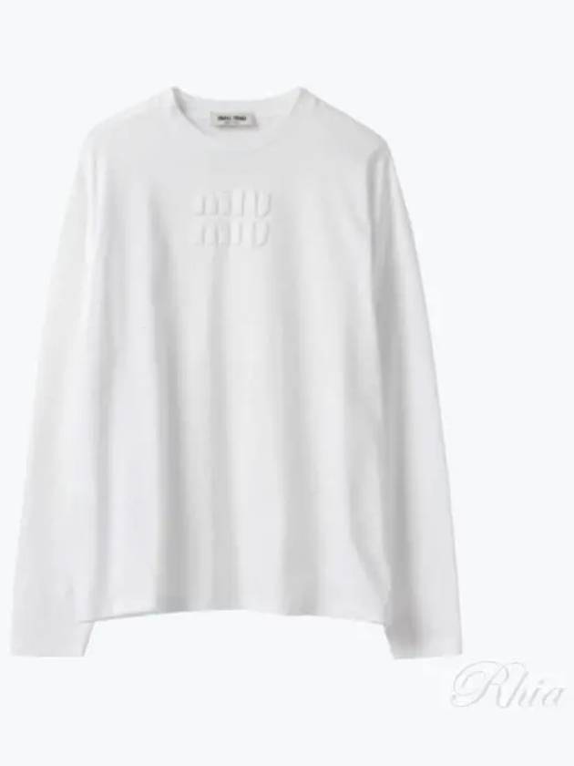 Logo Embroidered Cotton Long Sleeve T-shirt White - MIU MIU - BALAAN 2