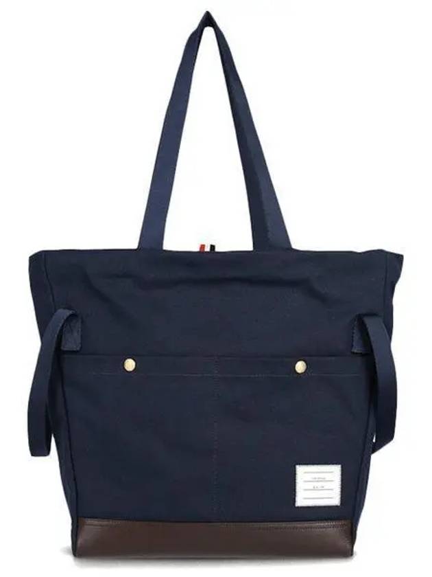 Snap Pocket Cotton Canvas Tote Bag Navy - THOM BROWNE - BALAAN 2