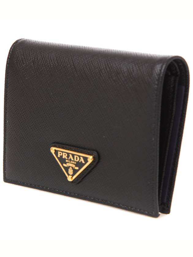 Gold Hardware Triangle Logo Saffiano Half Wallet Black - PRADA - BALAAN 4